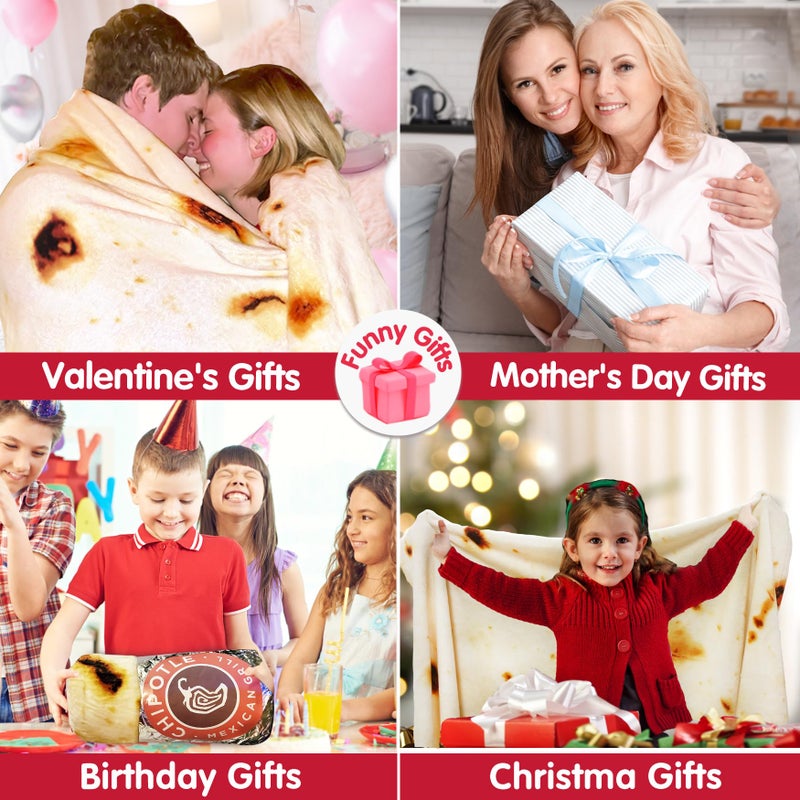 Jorbest Burrito Tortilla Throw Blanket Birthday Gifts for Women Men Teen Boys Girls, Novelty Tortilla Food Blanket Funny Gifts for Adult Kids, 285 GSM Soft Flannel Taco Blanket (Beige, 60 inches) - Image 3